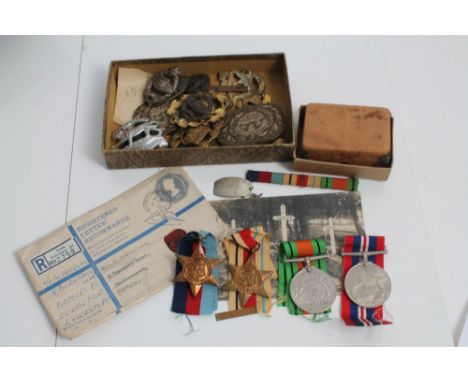 Second World War medal group - comprising 1939 - 1945 Star, Africa Star with 1st Army clasp (unattached), together with dog t