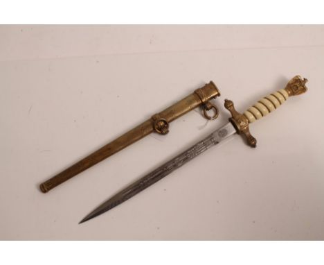 Second World War Nazi Naval officers' dress dagger, by E. & F. Horster Solingen, with etched blade decorated with foulded anc