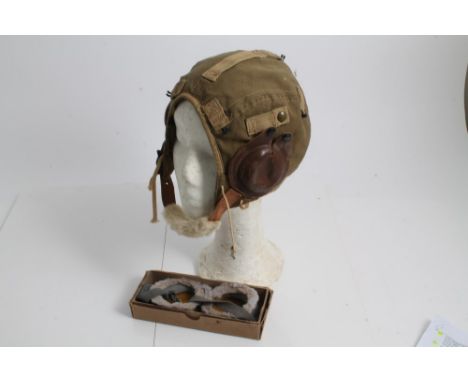 Second World War period American Type A-9 flying helmet, with original label - DWG. No. 42. G6861 A.C. Order No. 42 - 19388-P