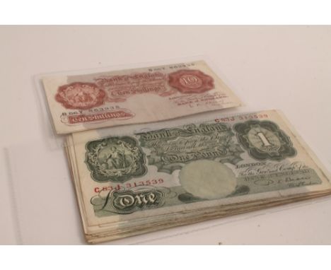 Banknotes G.B., circa 1950 - 1960 - to include green £1 notes P. Beale (x 2), L. K. O'Brien (x 14), brown Ten Shillings L. K.