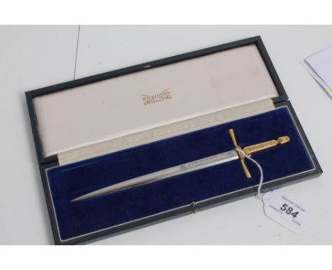 Wilkinson Sword letter opener in the form of a Knights' sword with signed etched blade, in fitted case