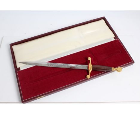Wilkinson Sword presentation dirk with etched polished steel blade.  'Presented to Albert Stone by Wilkinson Sword Ltd.', in 