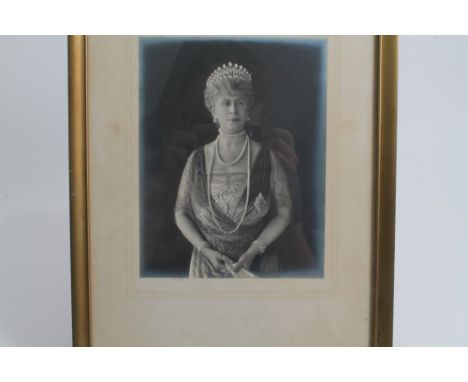 HM Queen Mary, signed portrait photograph, by W & D Downey, with original paper label to the reverse - 'After Queen Mary's Vi