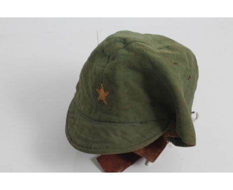 Second World War Japanese Army green cap with Star badge and leather headband 