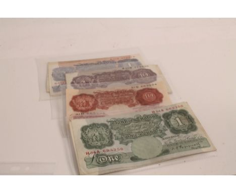 Banknotes G.B. - K. Peppiatt - to include circa 1940 blue £1 notes (x 3), mauve Ten Shilling notes (x 4), green £1 notes (x 2