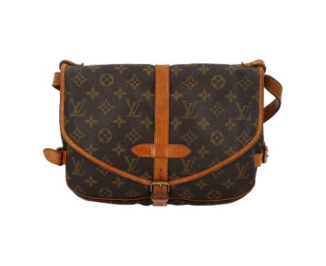 LOUIS VUITTON VINTAGE Schultertasche "SAUMUR PM". Koll. 1988. Klassisches Modell in Monogram Canvas mit naturbelassenem Leder