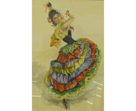 M. Donaghue, Flamenco dancer, watercolour, dated 1963, framed