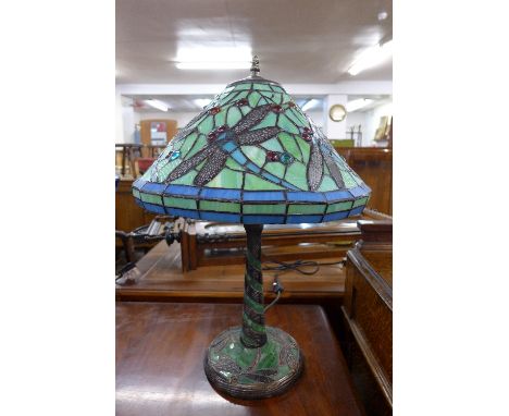 A Tiffany style green Dragonfly pattern table lamp