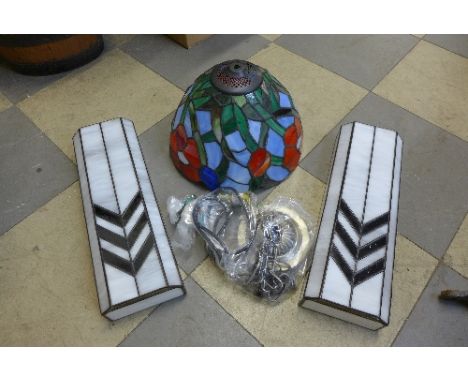Three Tiffany Art Deco style lamp shades 