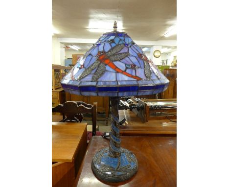 A Tiffany style blue Dragonfly pattern table lamp