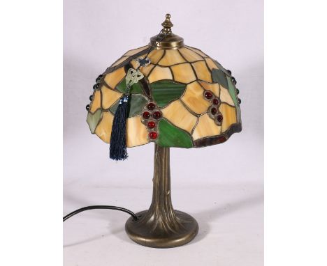 Contemporary bronzed effect table lamp with Tiffany style leaded stained glass shade, 35cm tall 