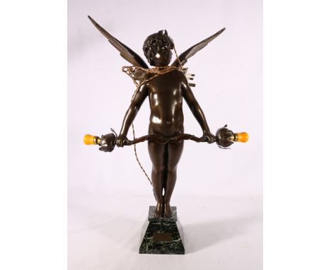 AFTER LOUIS AUGUSTE MOREAU (1855-1919) Vici - The Standing Cupid Bronzed sculpture lamp, 62cm tallCONDITION REPORT:Appears in