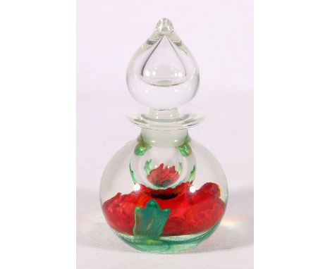 Caithness "Sultry Evening" design perfume bottle with poppy interior, limited edition number 26 of 500, 15cm tall 