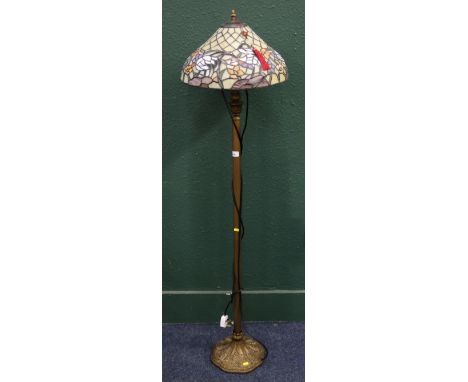 Reproduction leaded glass brass standard lamp. 