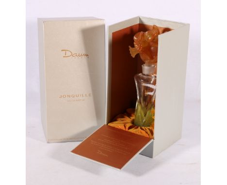 French Daum art glass perfume bottle with pate de verre stopper and base, signed, 22cm tallCONDITION REPORT:It is in good con