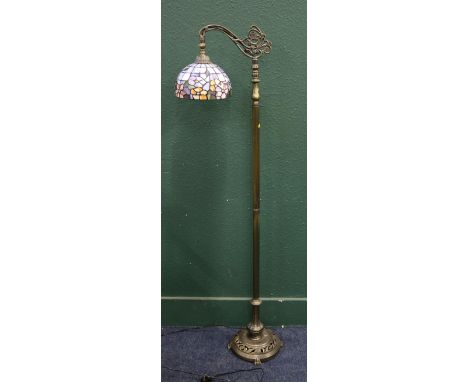 Reproduction leaded glass brass standard lamp. 
