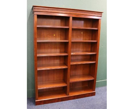 Reproduction mahogany open fronted twelve shelf bookcase, height 183 cm wide 137 cm. 