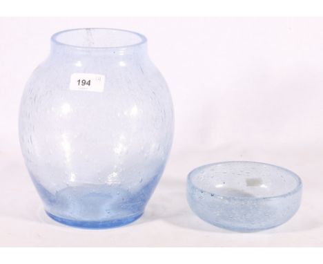 Scottish art glass baluster vase of blue colour with bubble inclusions, 22cm tall and a similar bowl (2) 