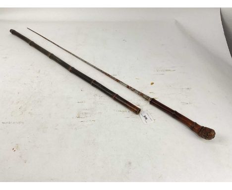 19th century bamboo sword stick with tapered steel blade stamped Solingen, 88.5cm in length