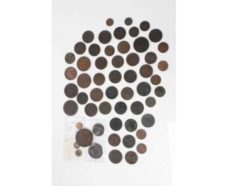 G.B. - Mixed copper and bronze coins to include examples from The Reigns of Charles II, William III, George I, George II, Geo