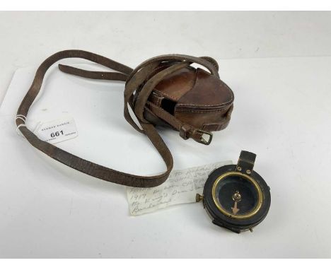 First World War Officers Verner's Pattern compass, stamped FL No 75245, 1917, in brown leather case dated 1917Good original w