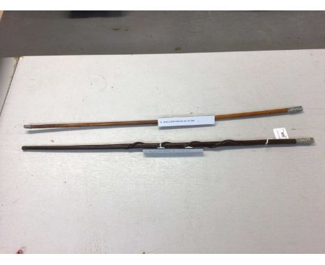 Victorian Royal Scots Fusiliers swagger stick and Highland Light Infantry swagger stick on snake decorated stem (2)