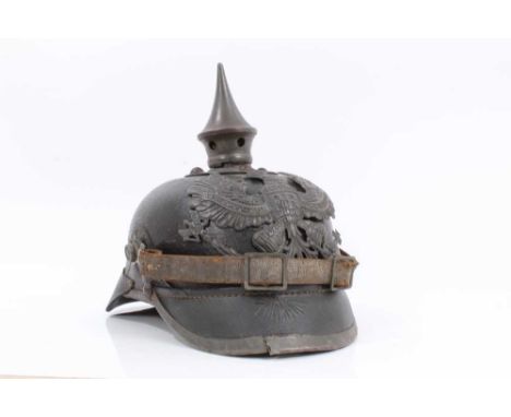 First World War Imperial German Prussian Other Ranks Picklehaube helmet, with Prussian eagle plate to front and spike with ci