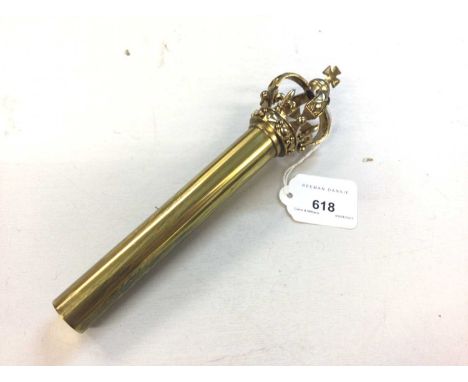 A Victorian mid 19th century brass tipstaff. Cylindrical brass