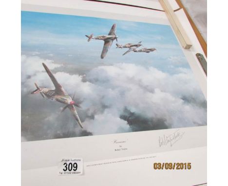A first edition print 'Hurricane' by Robert Tayler signed Wing Commander R R Stanford Tuck