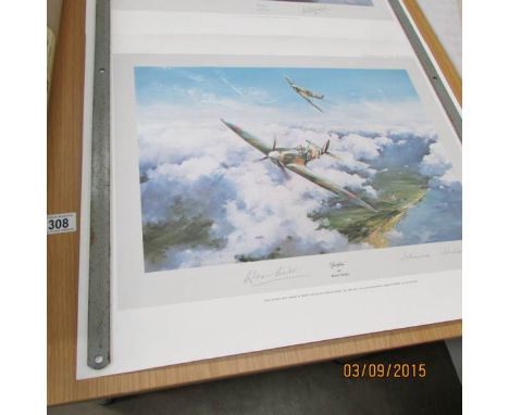 A First Edition print 'Spitfire' by Robert Tayler, signed by Douglas Bader and Johnnie Johnson