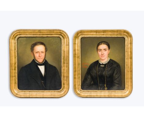 Full title: Charles Wallem (19th C.): Double portrait of a gentleman and a lady, oil on canvas, dated 1869Description:Work: 6