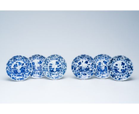 Full title: Six Chinese blue and white saucers with floral design, KangxiDescription:Dia.: 13,5 cmCondition reports and high 