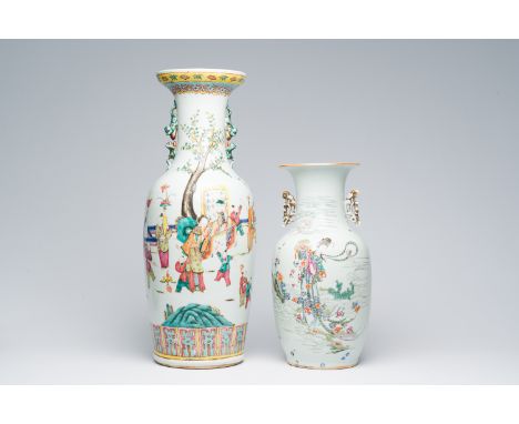 Full title: Two Chinese famille rose vases with figures in a garden and an Immortal, 19th C.Description:H 61 - 41,5 cmConditi