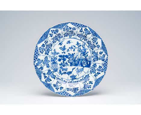 Full title: A Chinese blue and white dish with animals and floral design, KangxiDescription:Dia.: 37 cmCondition reports and 