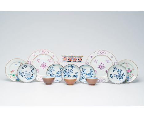 Full title: A varied collection of Chinese famille rose, blue, white and Imari style porcelain with floral design, Kangxi/Qia