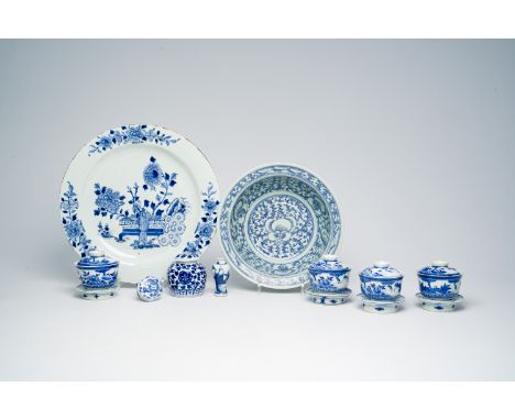 Full title: A varied collection of Chinese blue and white porcelain, with floral design, landscapes and dragons, Kangxi and l