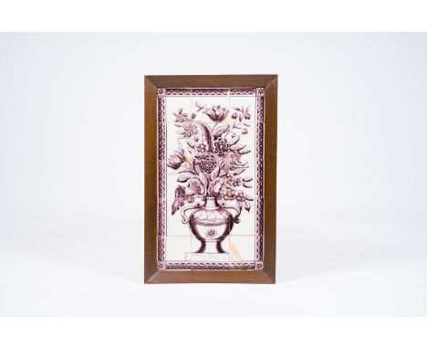 Full title: A Dutch Delft manganese 'flower vase' tile mural, first quarter 19th C.Description:Work: ca. 64 x 38 cm Frame: 72