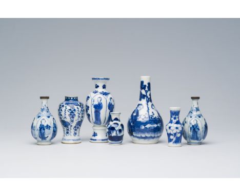Full title: Seven Chinese blue and white doll's house miniature vases with floral design and figures, Kangxi and laterDescrip
