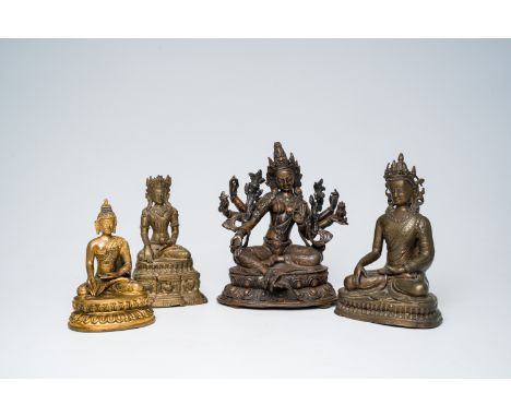 Full title: Four bronze figures of Buddha, China and Southeast Asia, 19th/20th C.Description:H 21,5 - 15 cm (the tallest and 