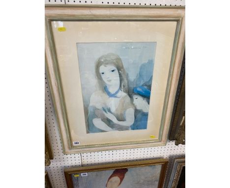 A framed watercolour, portrait of a lady and child, signed