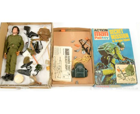 Palitoy Action Man Vintage a mixed group of items to include boxed item Secret Mission to Dragon Island 34163 with inner card