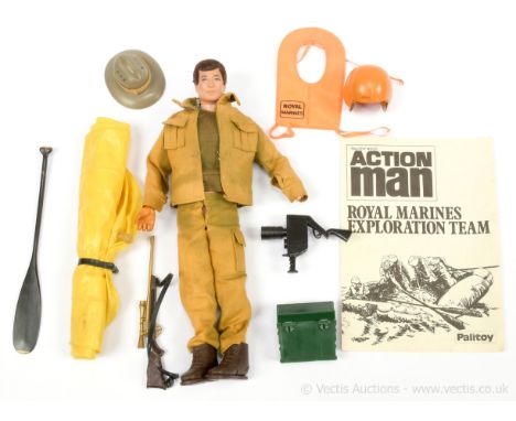 Palitoy Action Man Vintage mixed items to include flock head Figure with khaki discoloured outfit, various items including in