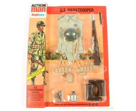 Palitoy Action Man Vintage 34329 US Paratrooper - comprising helmet with camouflage net, jacket, webbing, canteen, bayonet, s