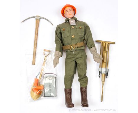 Palitoy Action Man Vintage Construction Engineer - blond painted head figure with metal dog tag, outfit including gloves with