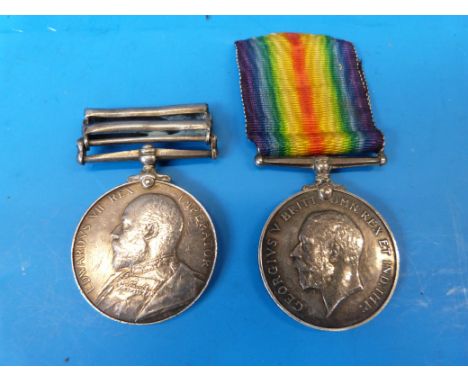 Two Worcestershire Regiment medals comprising South Africa medal with South Africa 1901 and 1902 clasps stamped 5169 Dmr G Ki