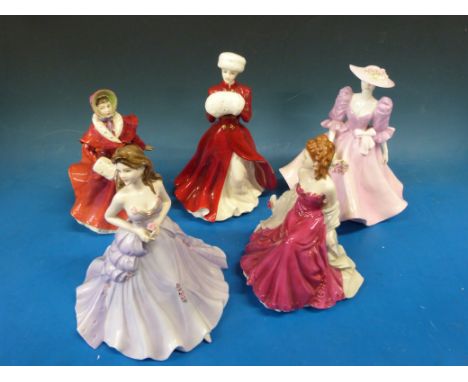Two Coalport figures - "Barbara Ann" and "Happy Anniversary" together with two Royal Doulton figures "The Skater" (HN3439) an