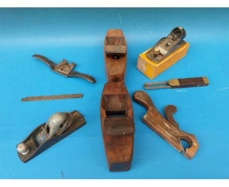 A Stanley 9 1/4 woodworking plane and various other woodworking tools etc