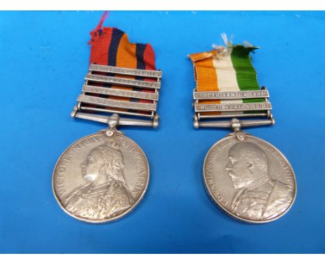 King and Queen SA medal with clasps for Relief of Ladysmith, Orange Free State, Tugela Heights, Cape Colony, South Africa 190