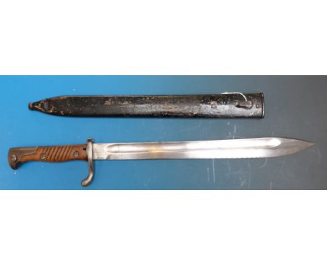A German Mauser bayonet marked C G Haerel Suhl crowned for Kaiser Wilhelm II, in scabbard