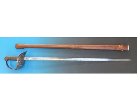 An 1895 pattern infantry officer's sword with VR cipher, possibly by Downie & Co of Newcastle, in leather service scabbard